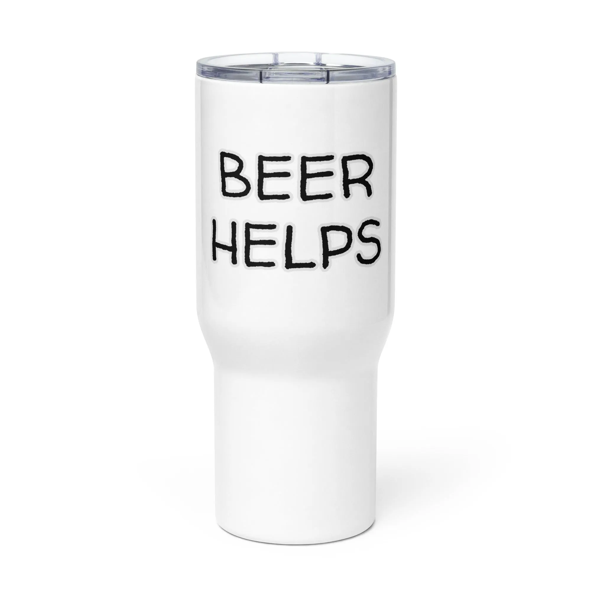 "Beer Helps" Travel mug with Handle