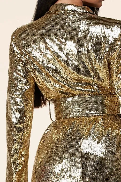 "LAS VEGAS" GOLD LONG SLEEVE SEQUIN MINI DRESS