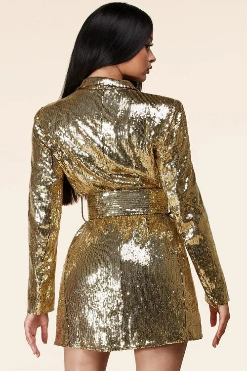 "LAS VEGAS" GOLD LONG SLEEVE SEQUIN MINI DRESS