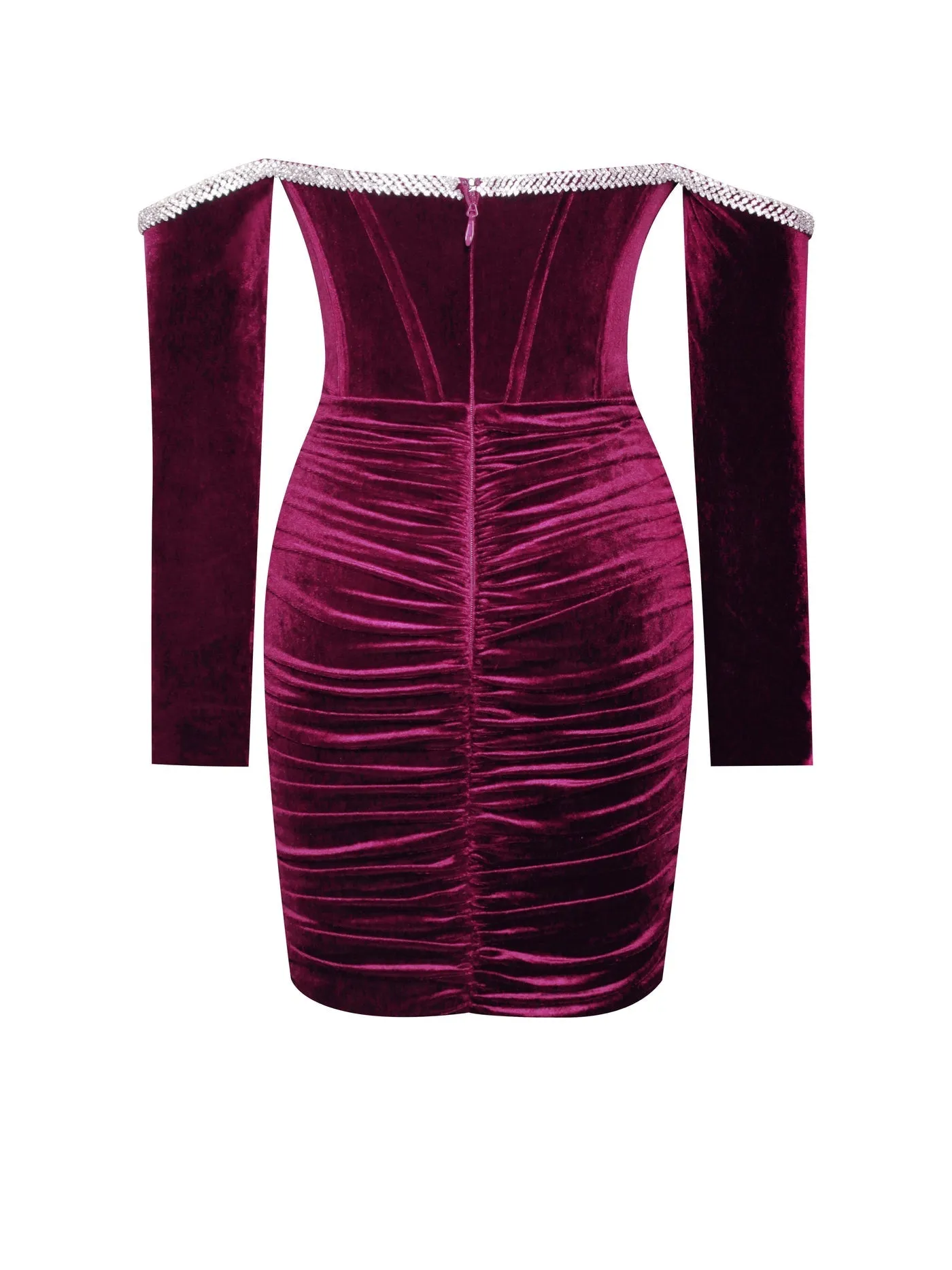 "MADISON" BURGUNDY VELVET OFF SHOULDER MINI DRESS
