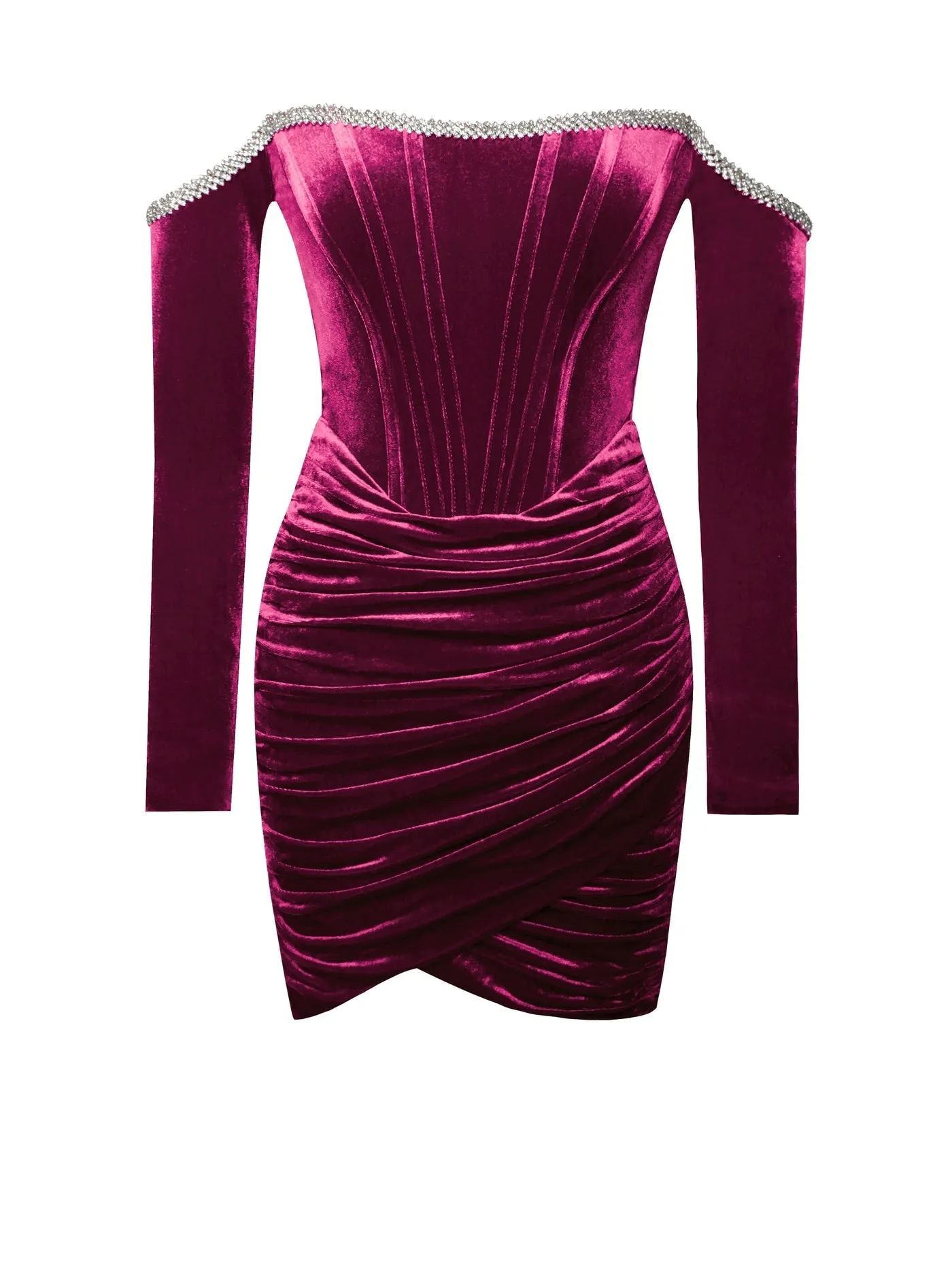 "MADISON" BURGUNDY VELVET OFF SHOULDER MINI DRESS