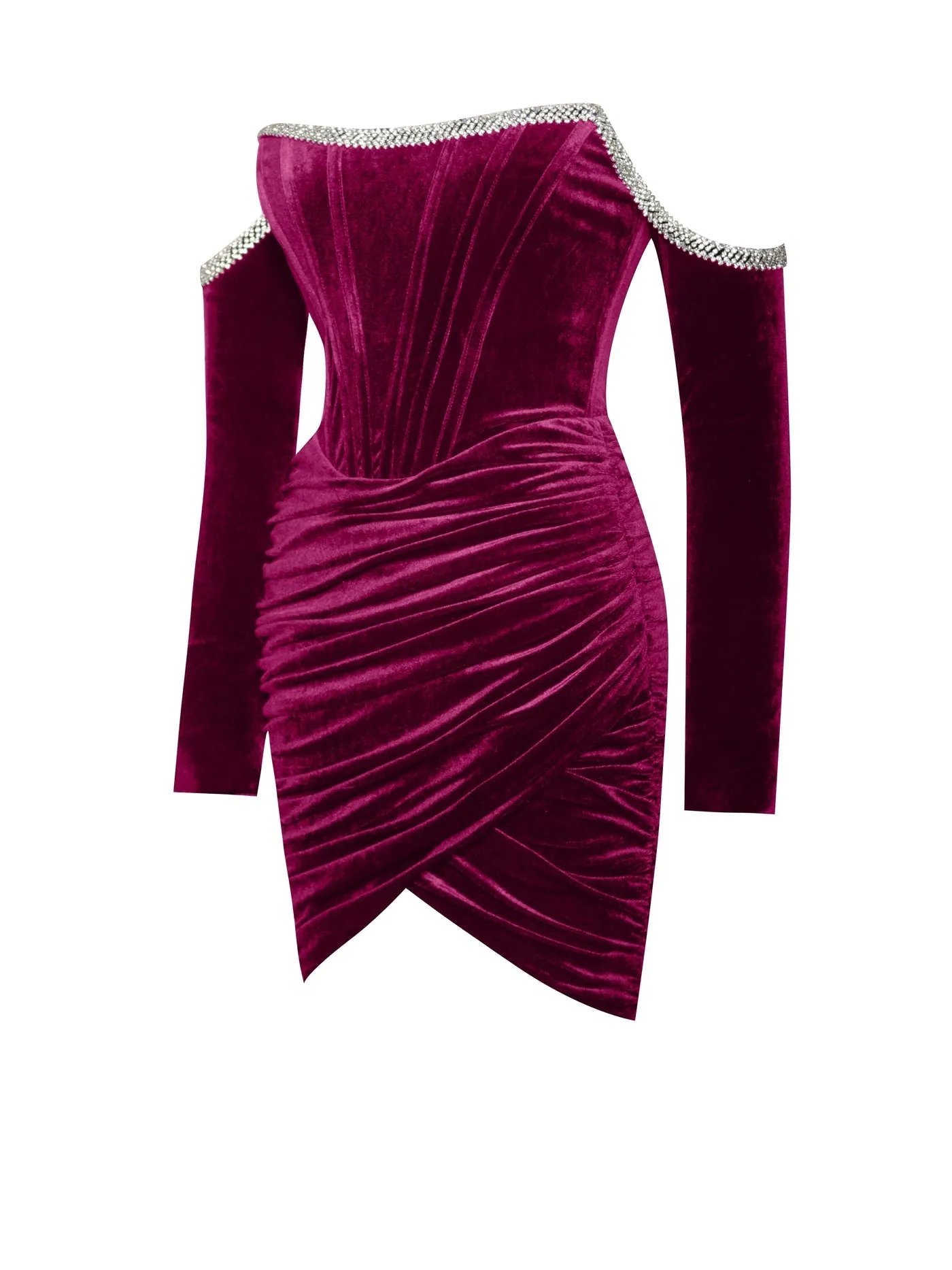"MADISON" BURGUNDY VELVET OFF SHOULDER MINI DRESS