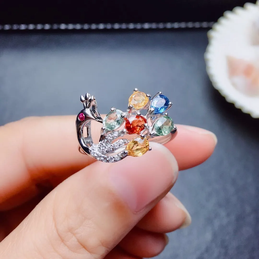 Rainbow Peacock Adjustable Ring