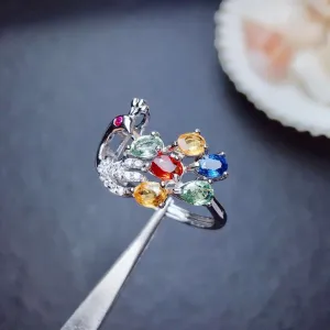 Rainbow Peacock Adjustable Ring