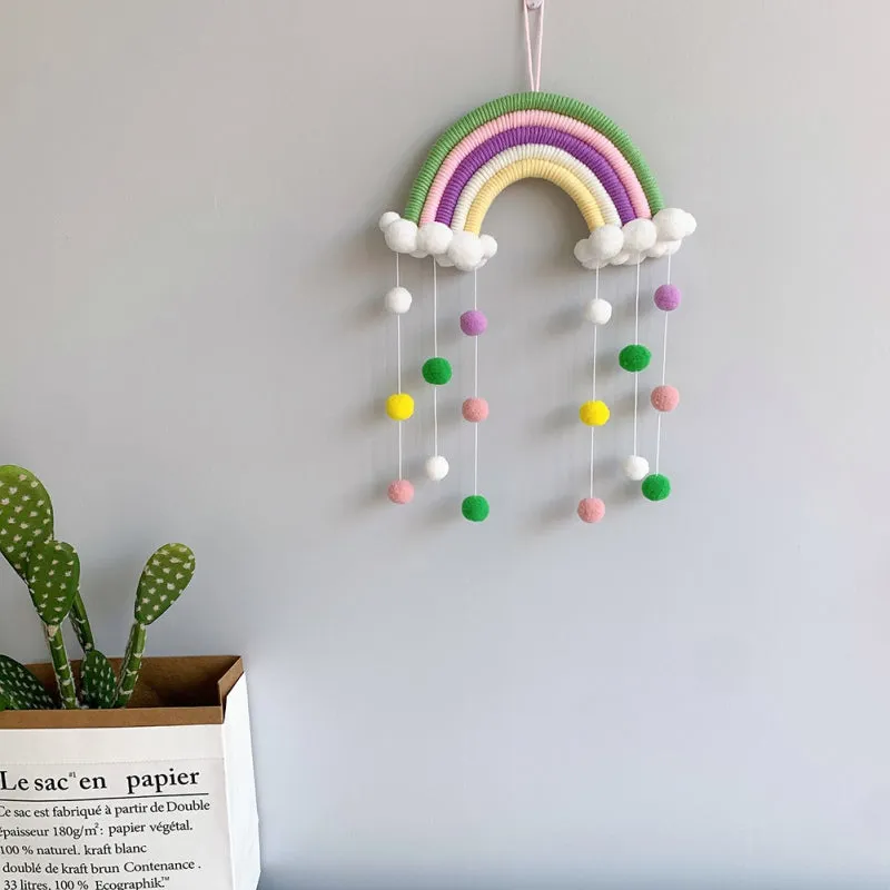 Rainbow Pom-Pom Macrame Wall Decor