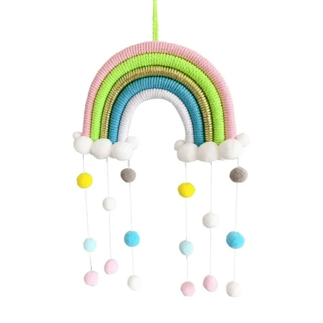 Rainbow Pom-Pom Macrame Wall Decor