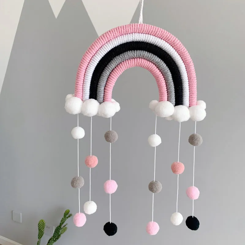 Rainbow Pom-Pom Macrame Wall Decor