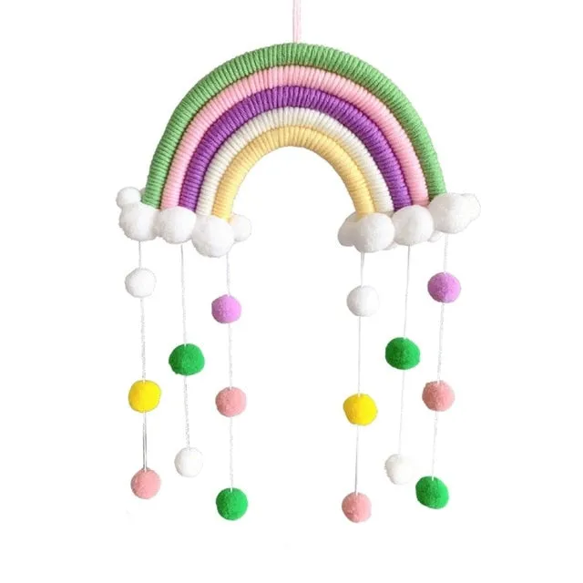Rainbow Pom-Pom Macrame Wall Decor