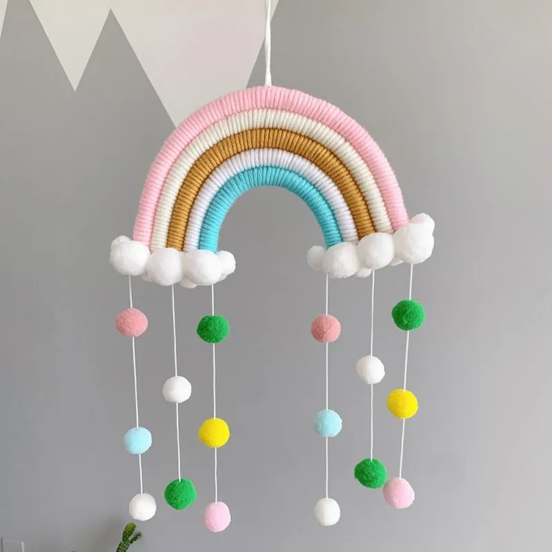Rainbow Pom-Pom Macrame Wall Decor