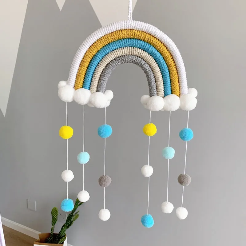 Rainbow Pom-Pom Macrame Wall Decor