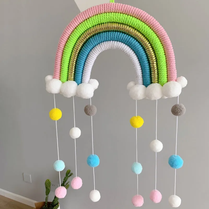 Rainbow Pom-Pom Macrame Wall Decor
