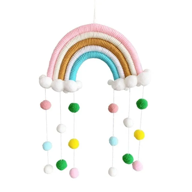 Rainbow Pom-Pom Macrame Wall Decor