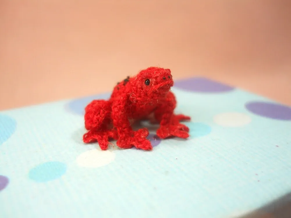 Red Frog - Micro Crochet Miniature Tiny Stuffed Animals - Made To Order