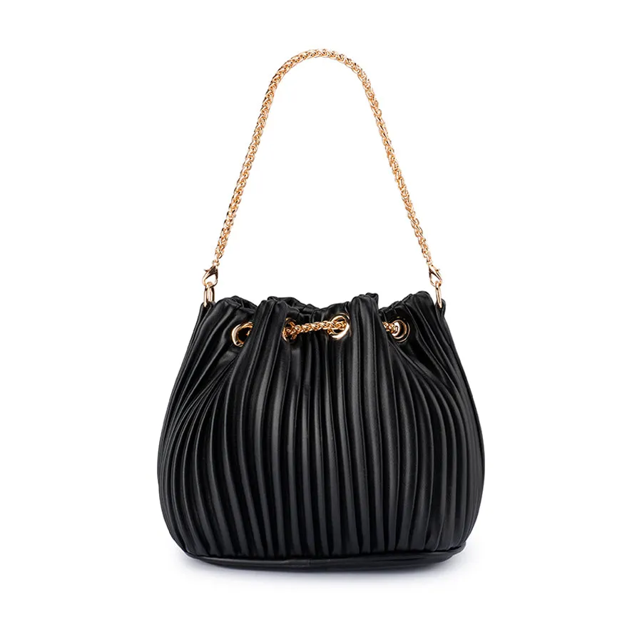 REMI PLEATED DRAWSTRING BAG - BLACK