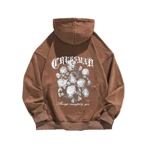 Retro rose letters Washed Hoodie