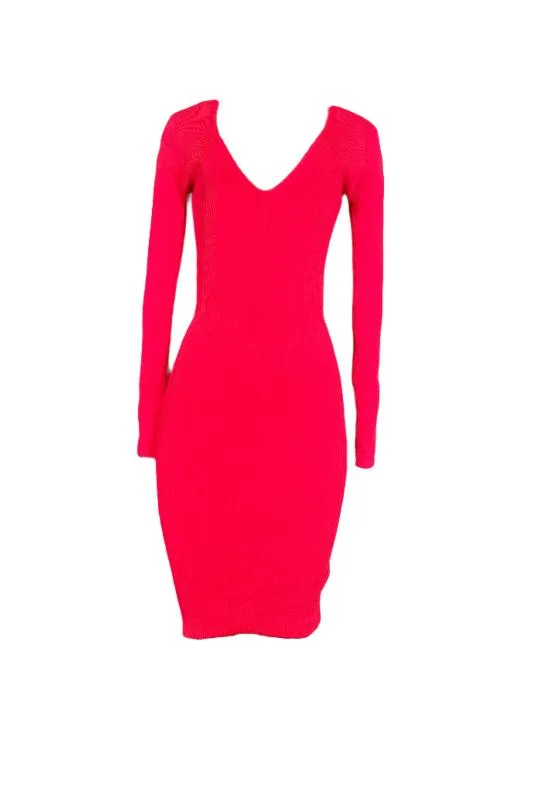 Ribbed, Long Sleeve Dress with Low Cut, Lace Up Back