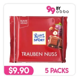 Ritter Sport Chocolate Raisins and Nuts - 5 Packs