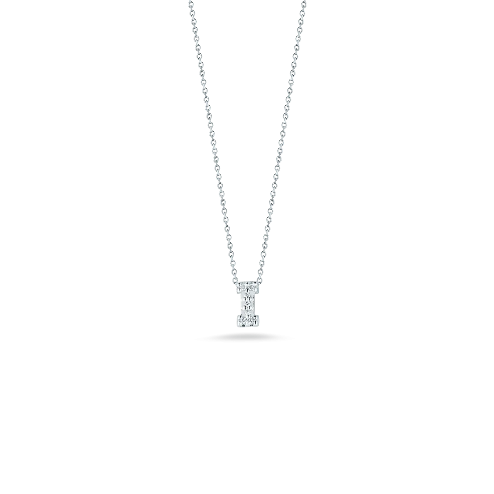 Roberto Coin 18k White Gold Tiny Treasures Diamond Block Love Letter "I" Pendant 16-18" Adjustable Chain (D=.03)