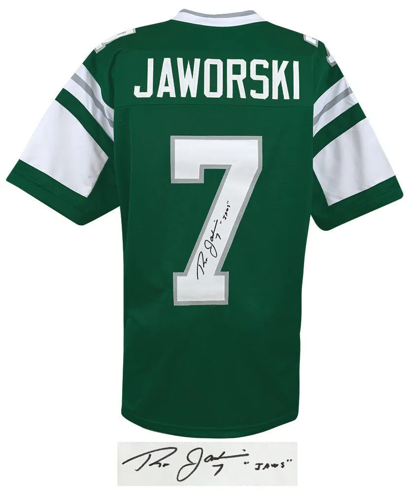 Ron Jaworski Signed Green Throwback Custom Football Jersey w/Jaws (SCHWARTZ COA)