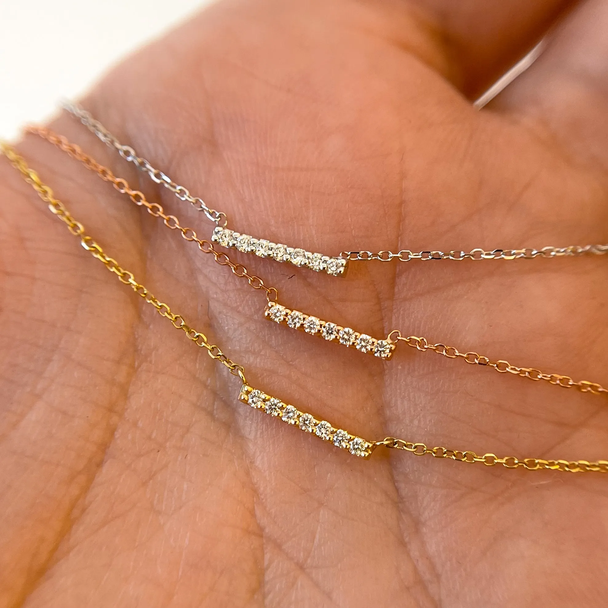 Rose Gold 7 Diamond Tiny Pavé Bar Necklace