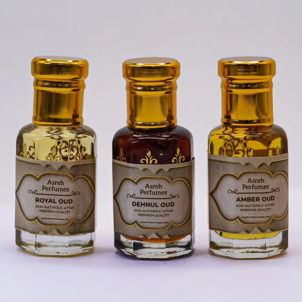 Royal Oud, Dehnul Oud & Amber Oud 12ml Each, Pack Of 3 - Asreh Premium Quality Attar