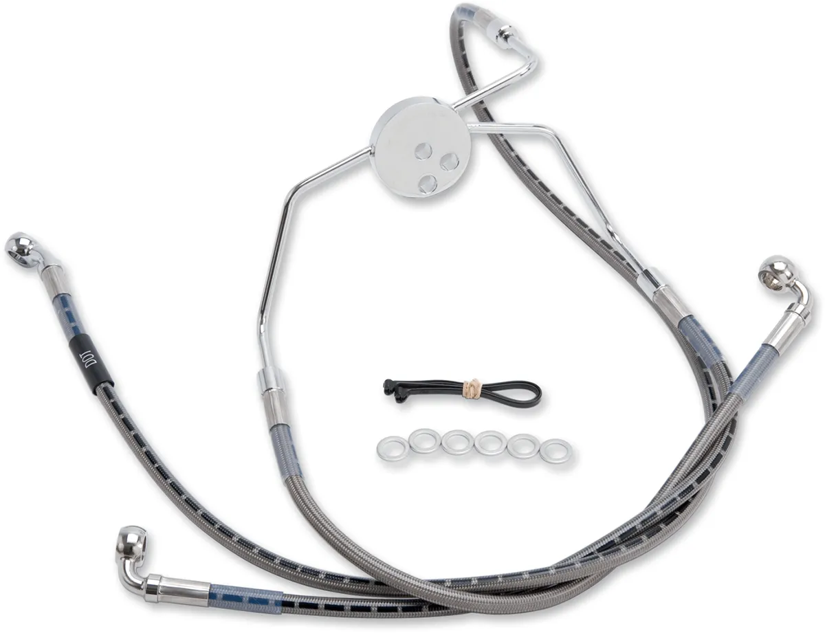 Russell R08997S Extended Length Braided Front Brake Line Kit - 27 1/4in. Length Upper - Stainless