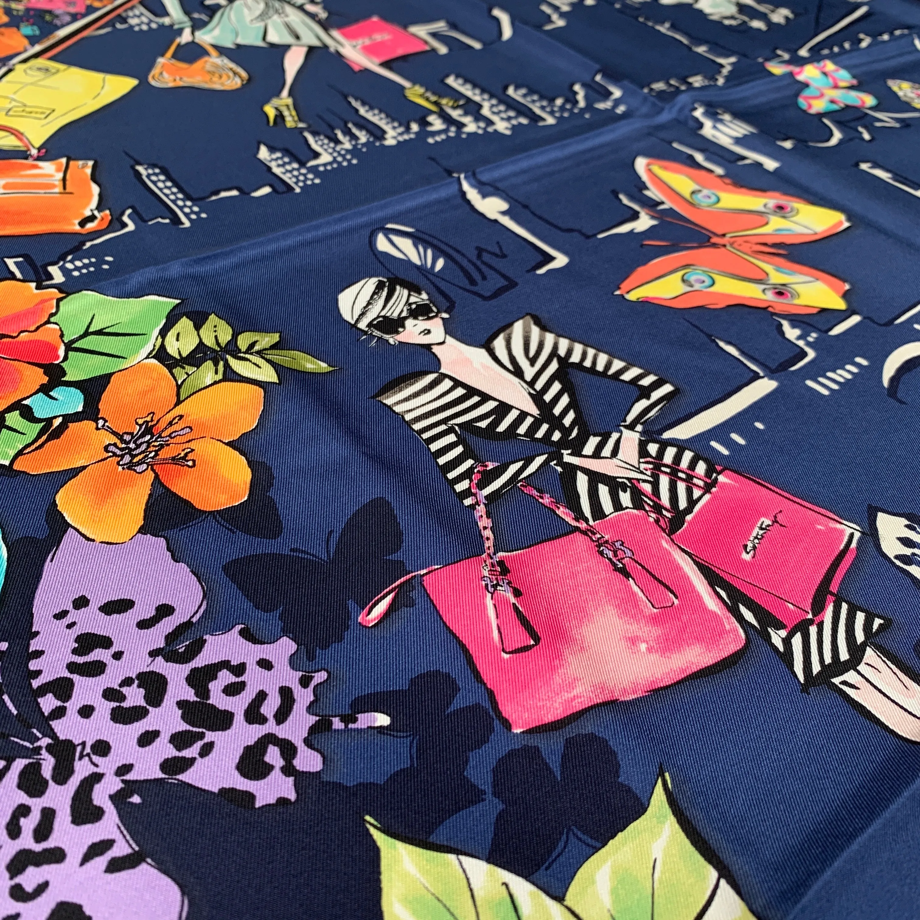 Salvatore Ferragamo Floral City Girl Dolly Silk Scarf in Blue
