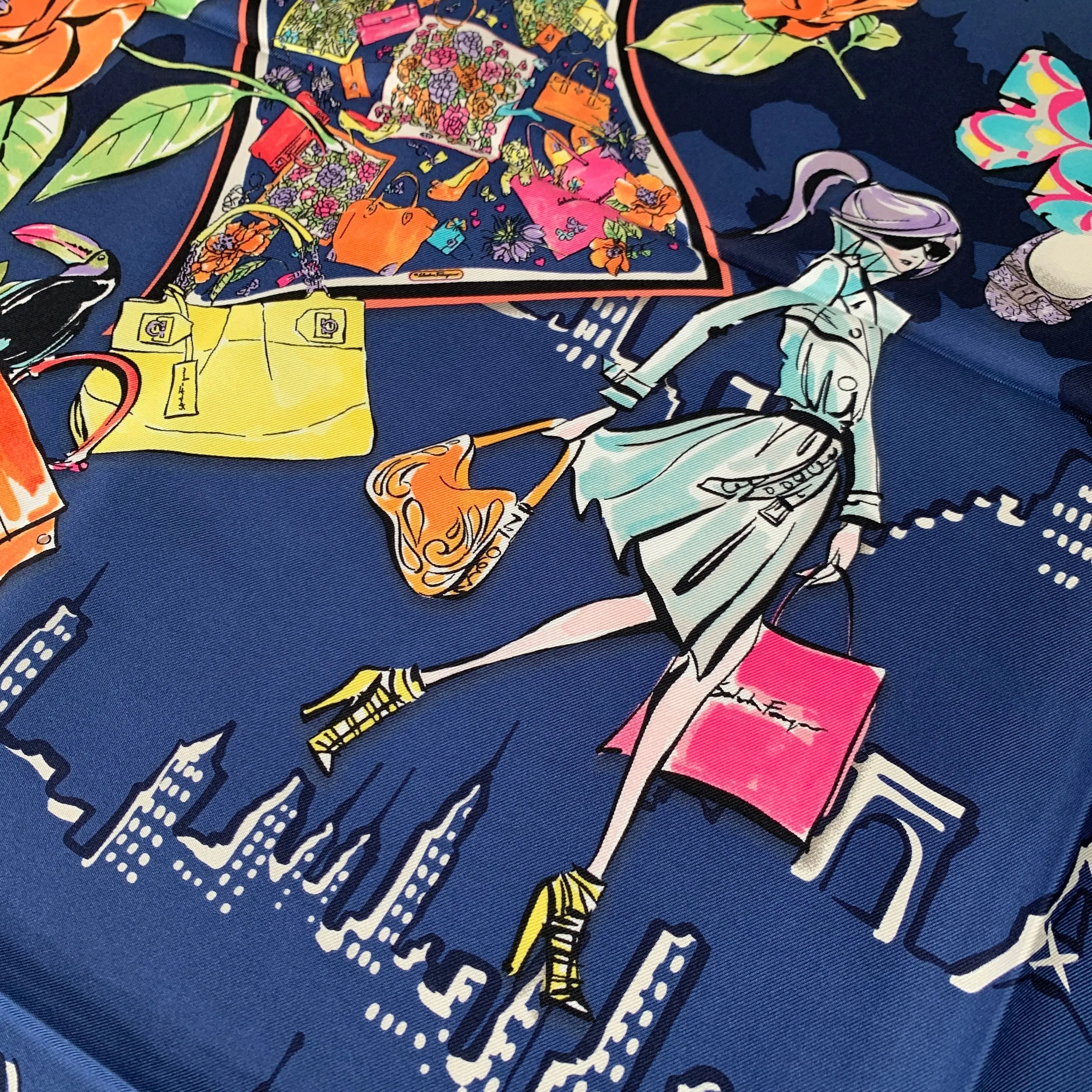 Salvatore Ferragamo Floral City Girl Dolly Silk Scarf in Blue