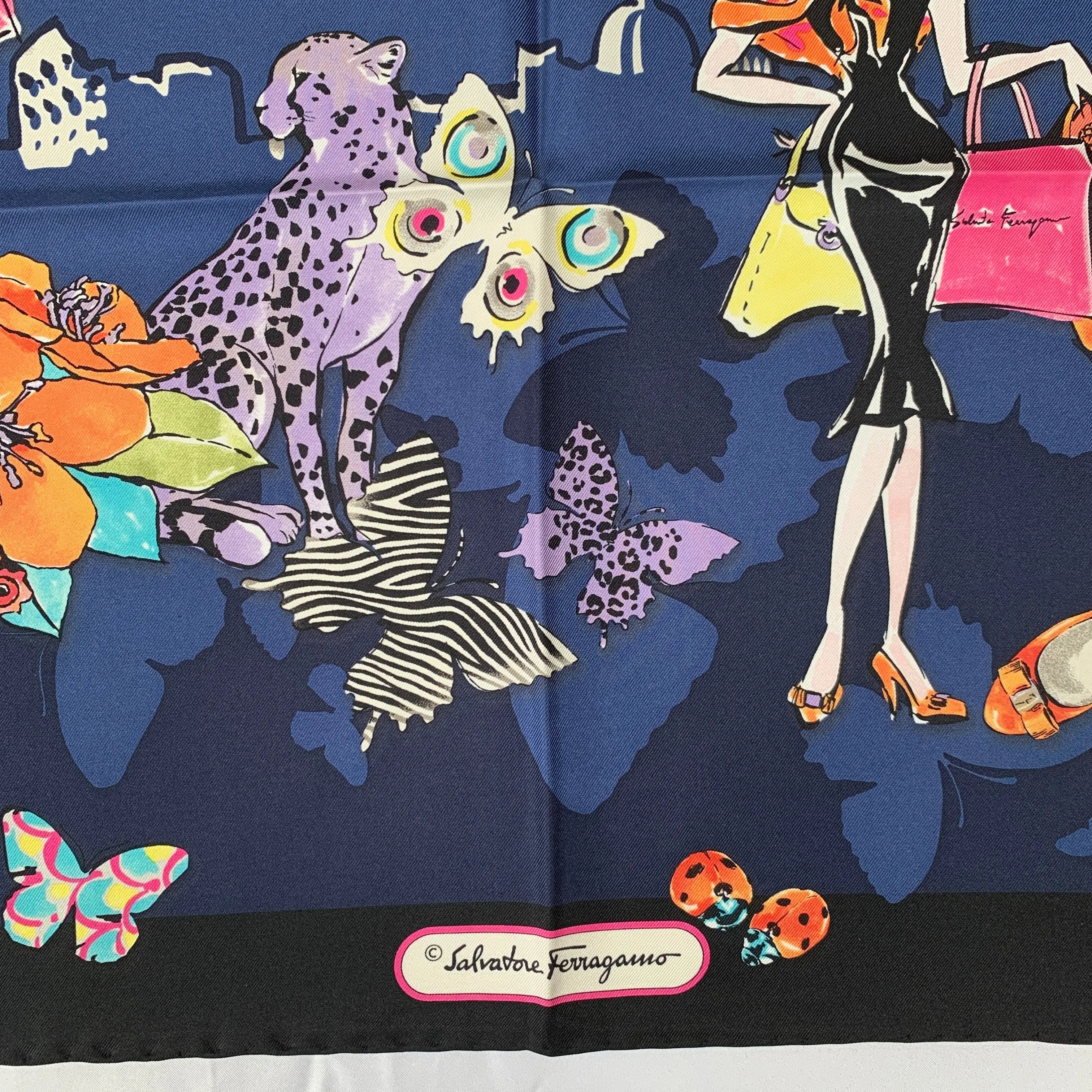 Salvatore Ferragamo Floral City Girl Dolly Silk Scarf in Blue