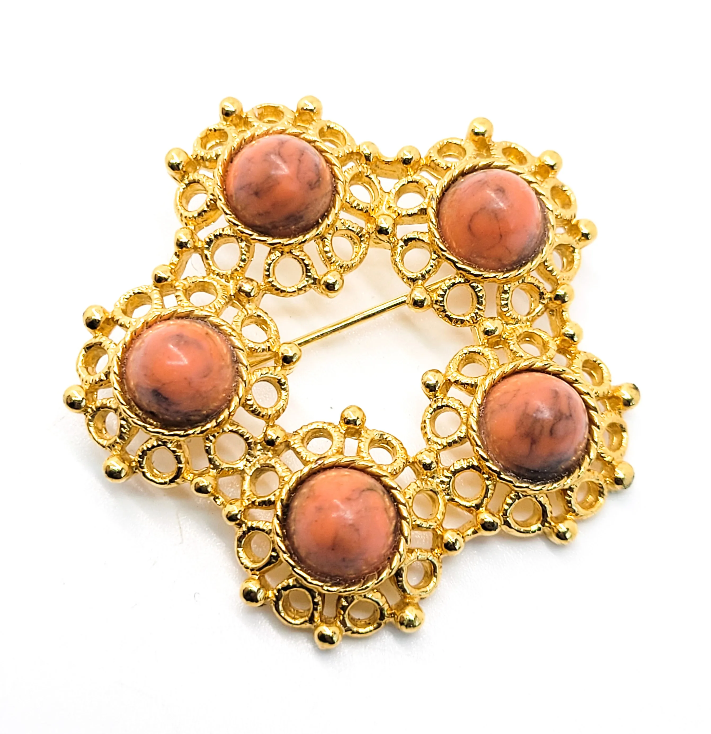 Sarah Coventry gold toned vintage domed glass flower circle brooch