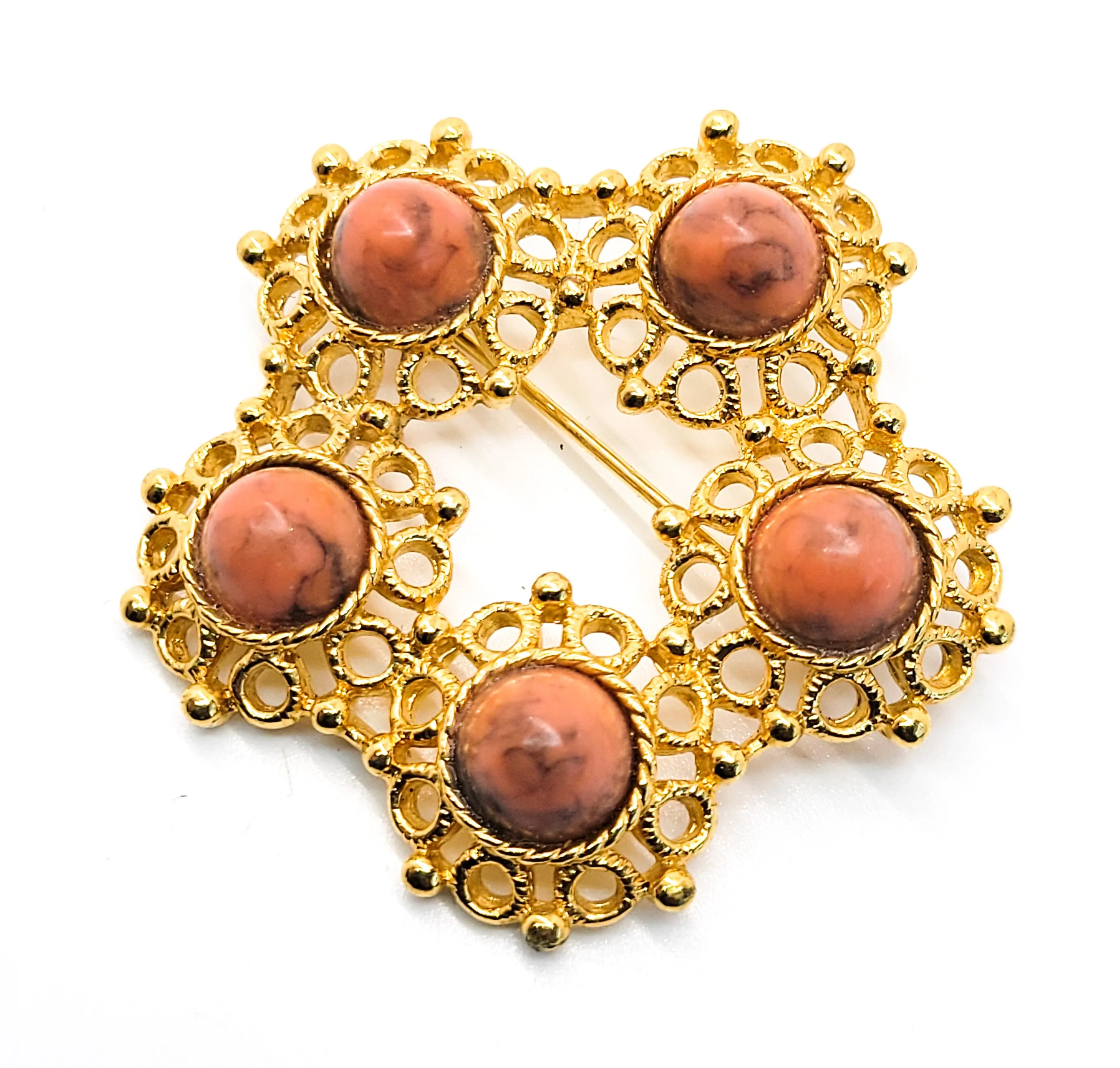 Sarah Coventry gold toned vintage domed glass flower circle brooch