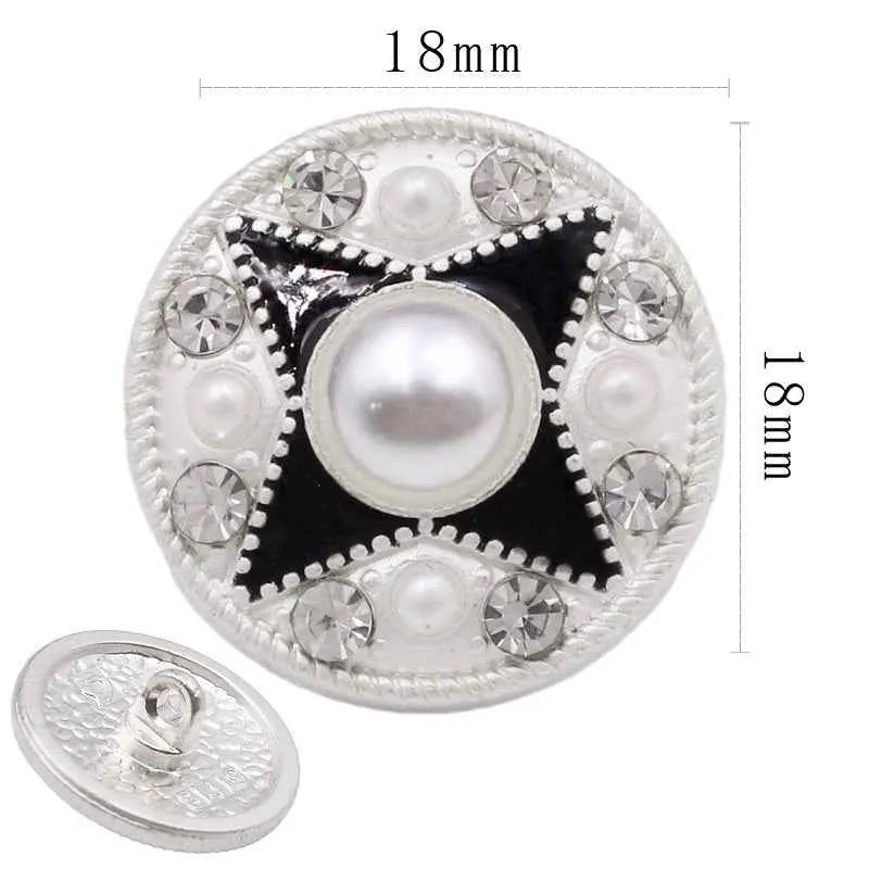 Silver Round Pearl-Trimmed Metal Shank Buttons for Fashion Crafts