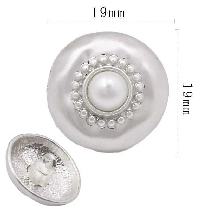 Silver Round Pearl-Trimmed Metal Shank Buttons for Fashion Crafts