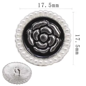 Silver Round Pearl-Trimmed Metal Shank Buttons for Fashion Crafts