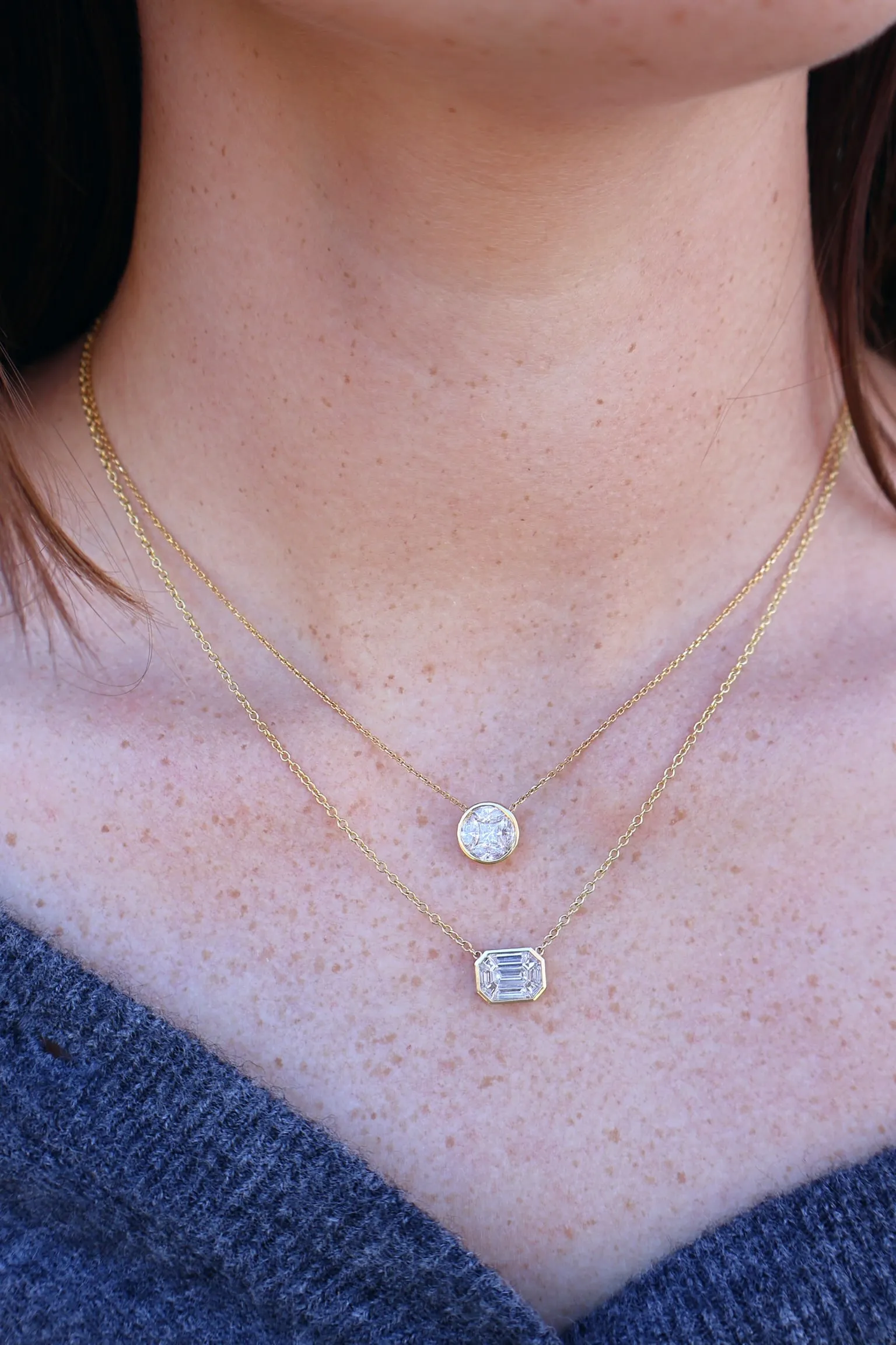 Small Illusion Emerald Cut Diamond Pendant