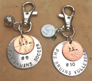 Soccer Keychain, Boyfriend Gift, Personalized Sports Gift, Hand Stamped Keychain,High School Gift, College Gifts, Christmas G