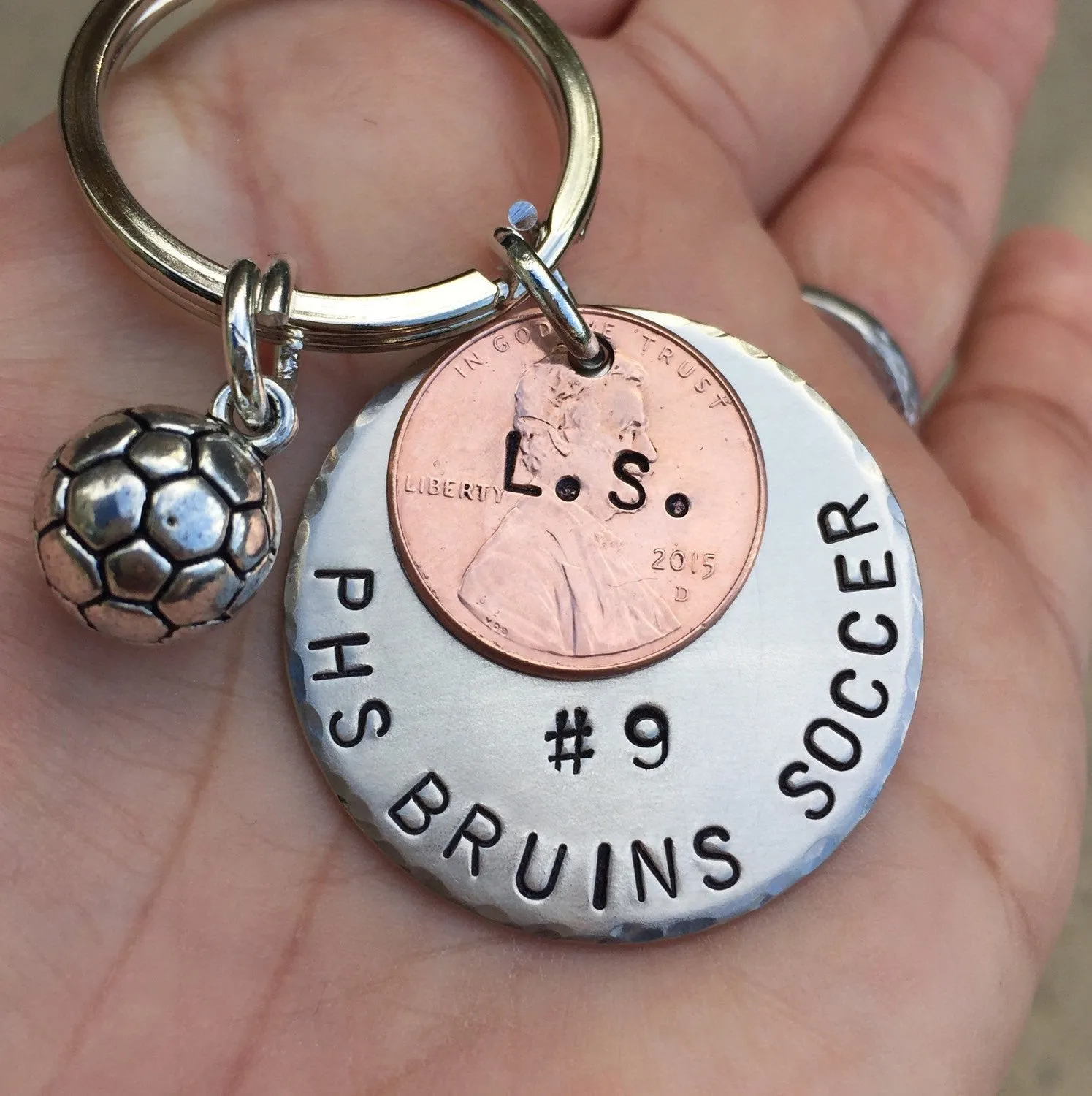 Soccer Keychain, Boyfriend Gift, Personalized Sports Gift, Hand Stamped Keychain,High School Gift, College Gifts, Christmas G