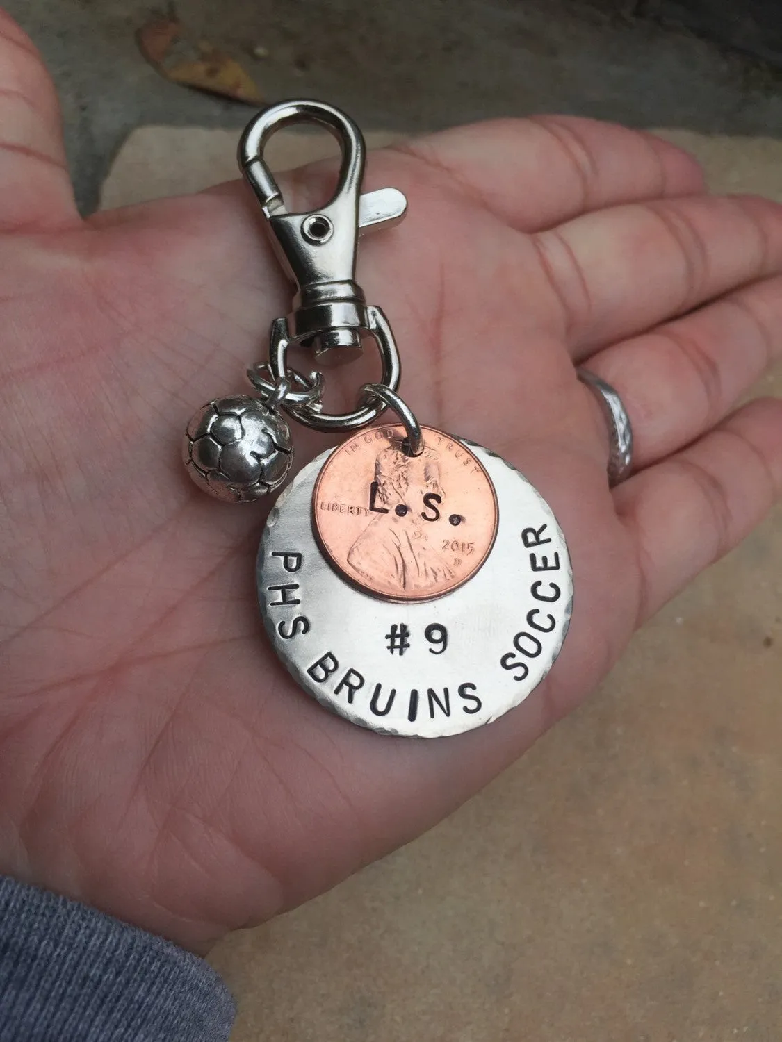 Soccer Keychain, Boyfriend Gift, Personalized Sports Gift, Hand Stamped Keychain,High School Gift, College Gifts, Christmas G