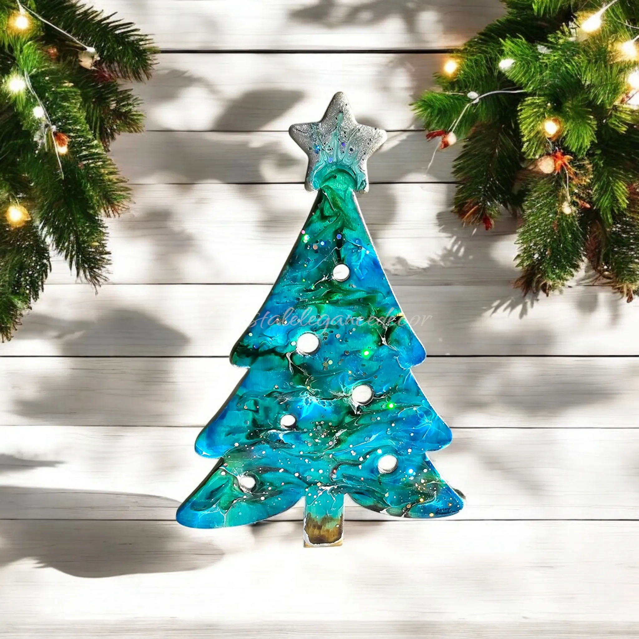 Sparkly Christmas Tree With Star Wall Decor Turquoise or Purple Handmade