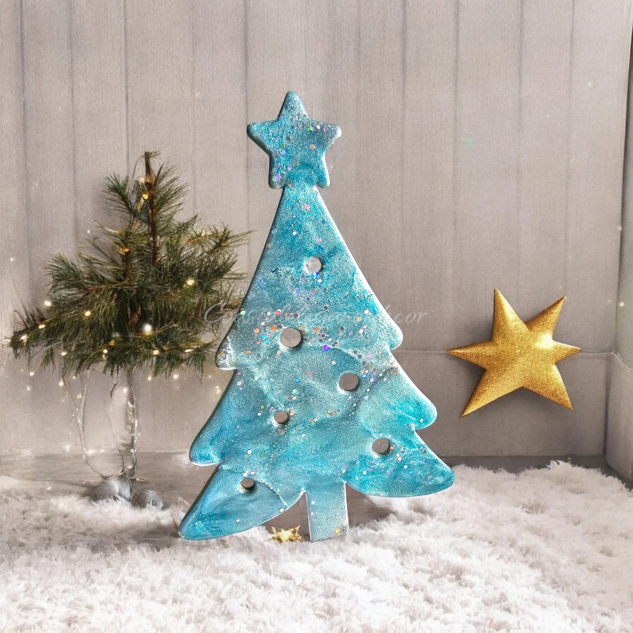 Sparkly Christmas Tree With Star Wall Decor Turquoise or Purple Handmade