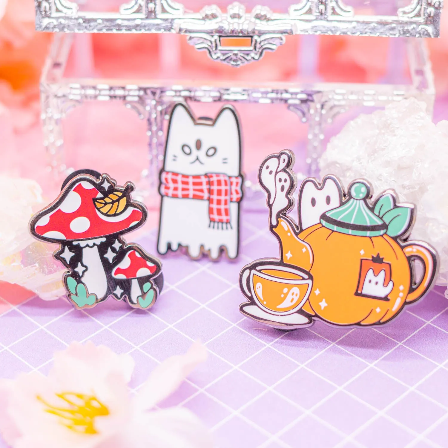 Spooky Town - pumpkin tea enamel pin