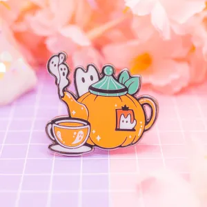 Spooky Town - pumpkin tea enamel pin