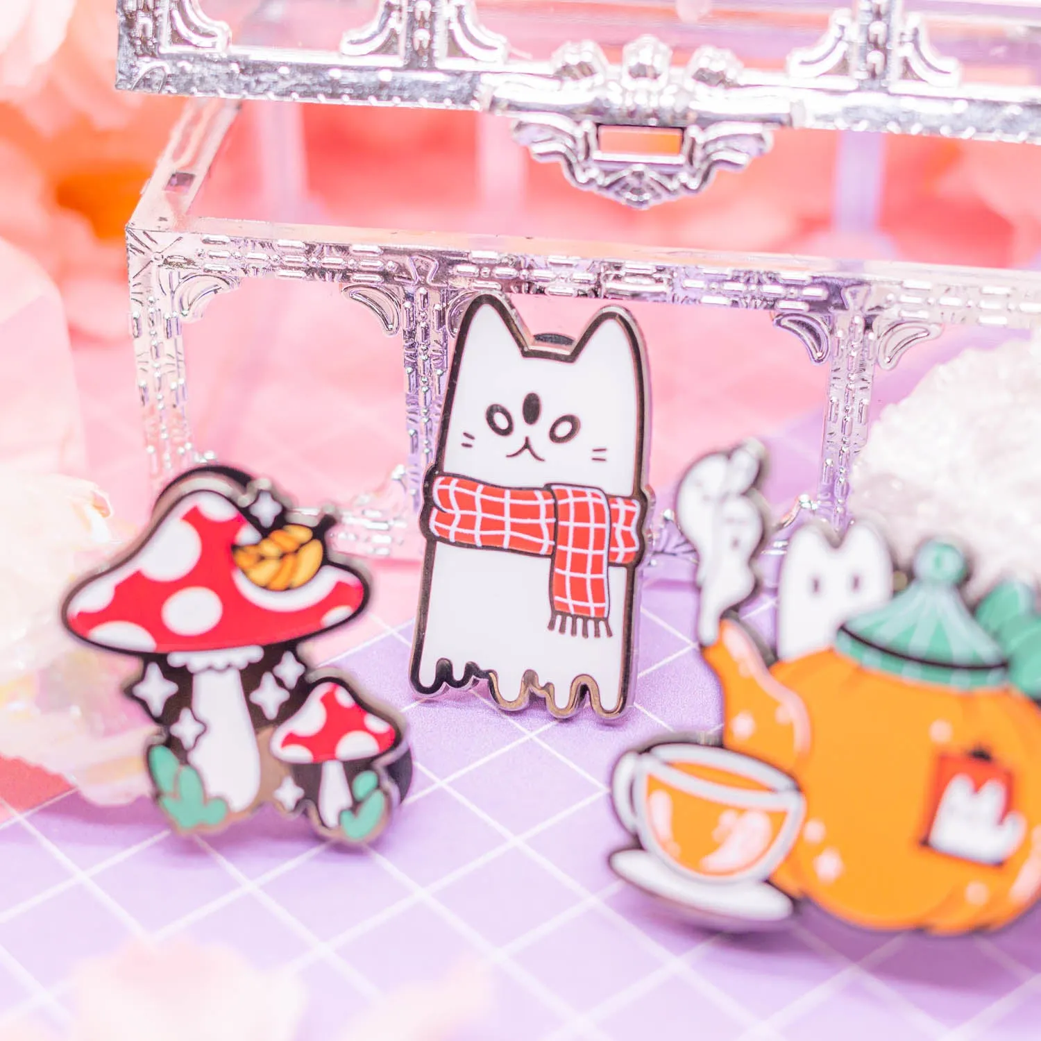 Spooky Town - pumpkin tea enamel pin