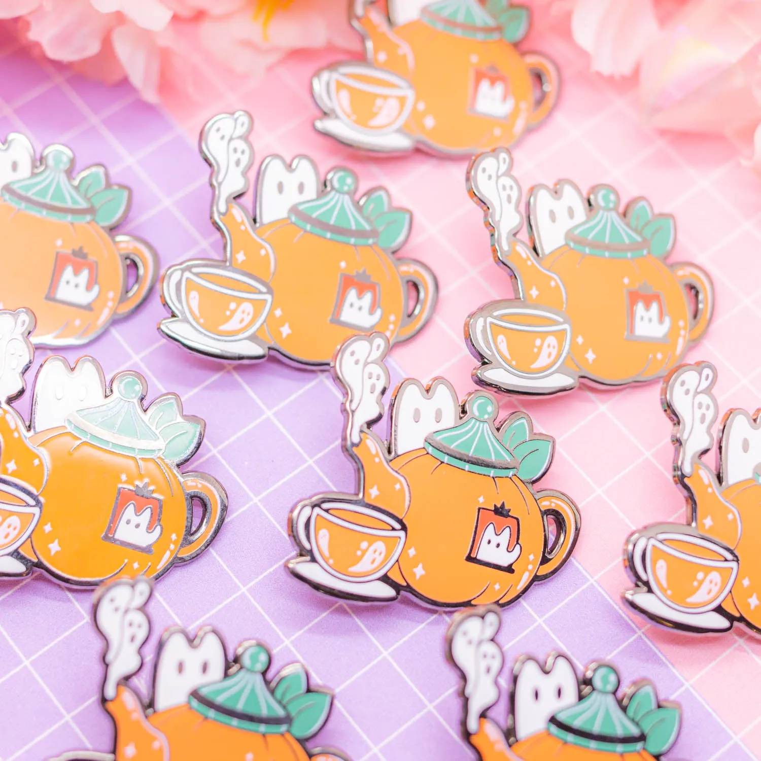 Spooky Town - pumpkin tea enamel pin