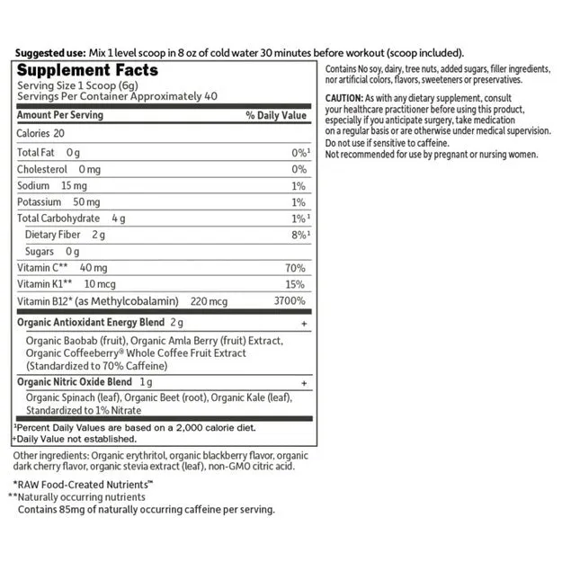 Sport Organic PreWorkout Energy   Focus Blackberry Cherry