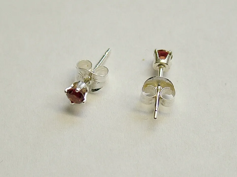 Sterling silver tiny 3mm Garnet stud earrings-studs, January Birthstone, garnets