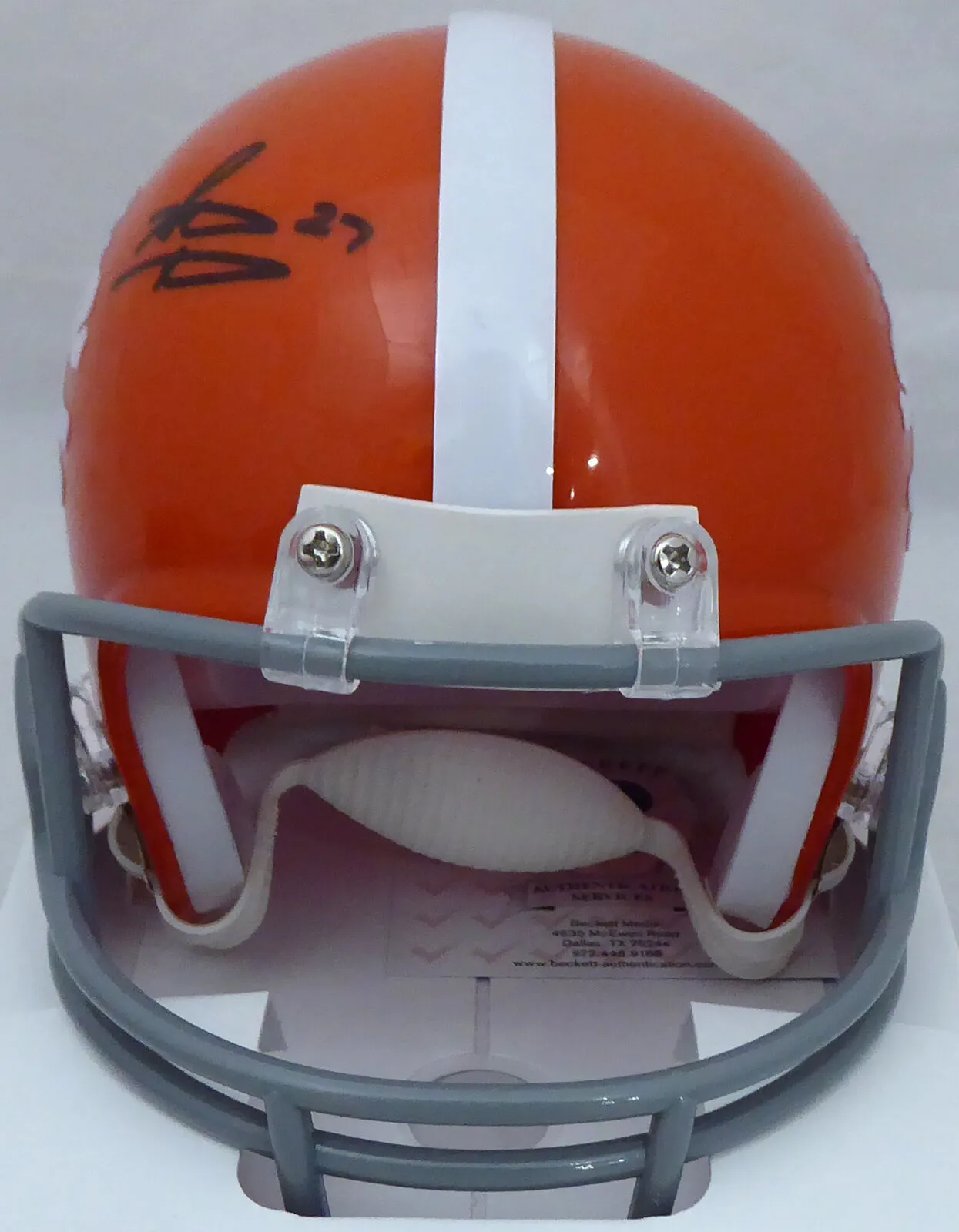 STEVE ATWATER AUTOGRAPHED BRONCOS THROWBACK ORANGE MINI HELMET BECKETT 178096