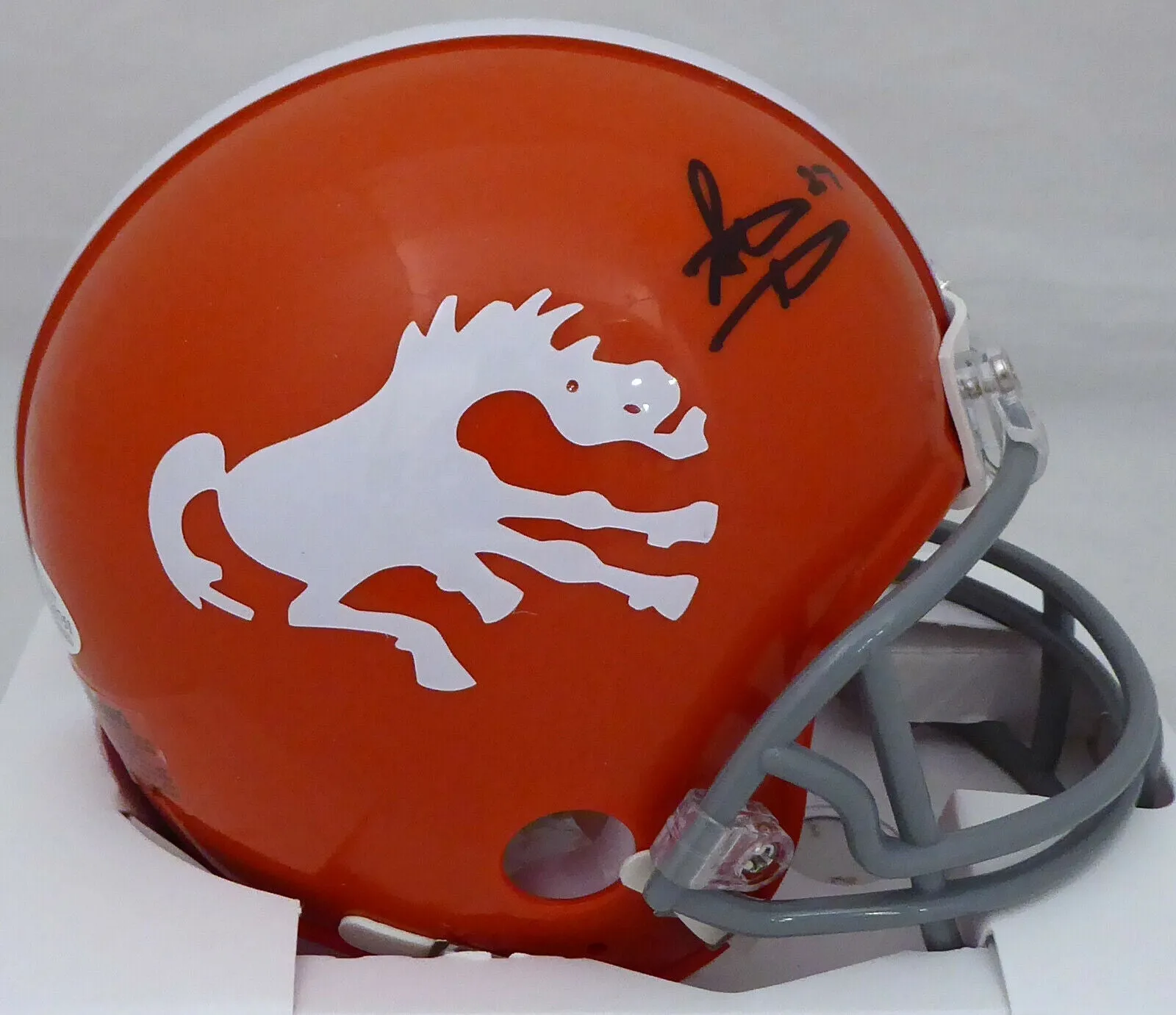 STEVE ATWATER AUTOGRAPHED BRONCOS THROWBACK ORANGE MINI HELMET BECKETT 178096