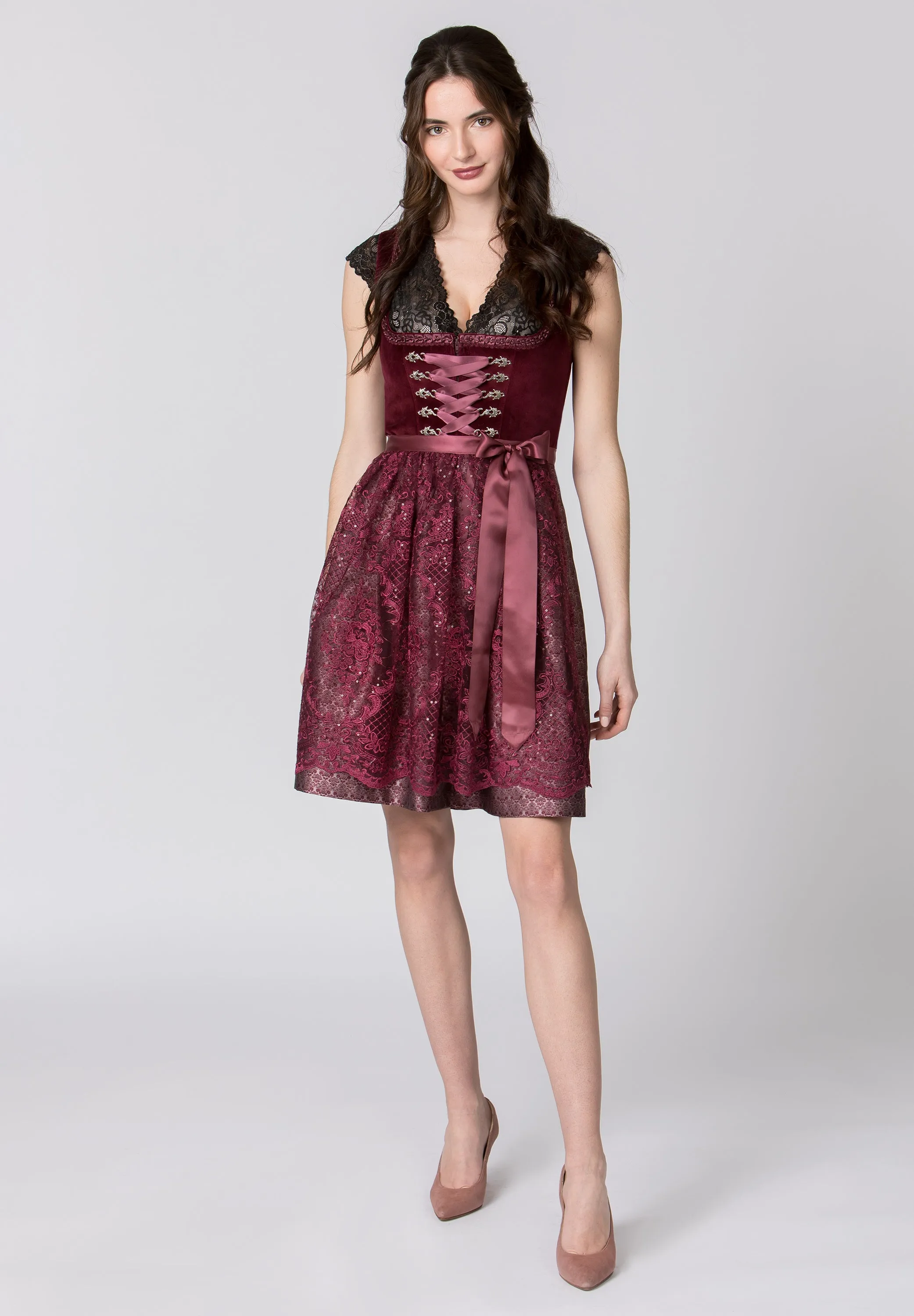 Stockerpoint Mini Dirndl 2pcs. 55cm "Loredana" Red (size 34) closeout