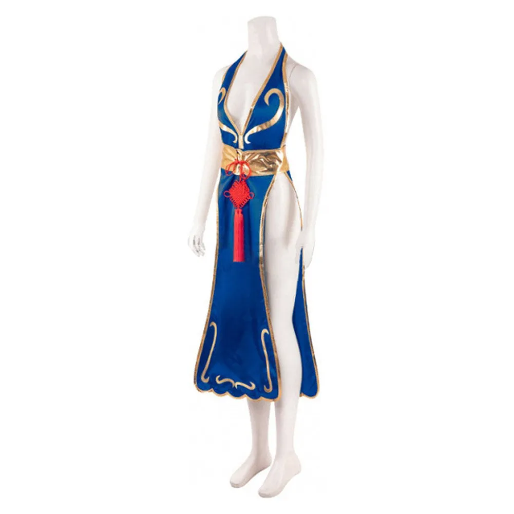 Street Fighter Chun Li Cosplay Costume Blue Outfits Halloween Carnival Suitit